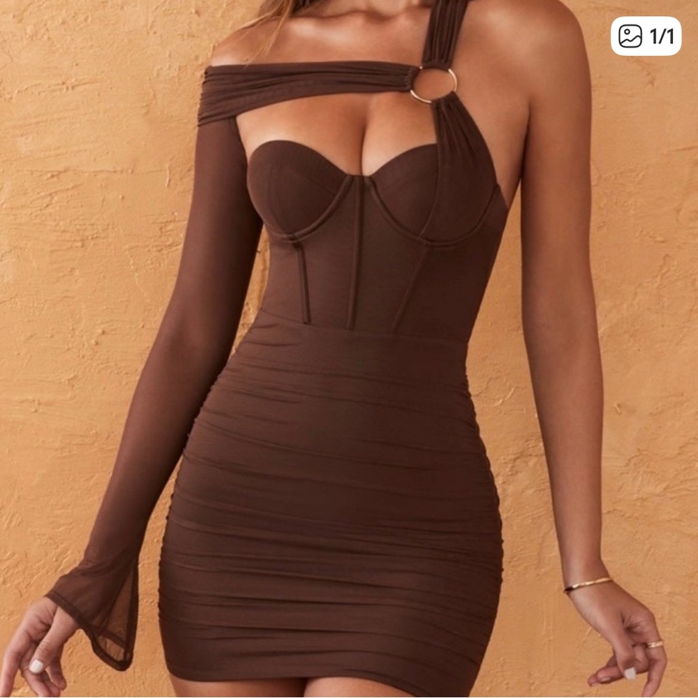 Oh Polly Chocolate Brown One-Shoulder Dress